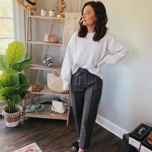 CHARCOAL DRAWSTRING PANTS WITH VERTICAL SEAMS